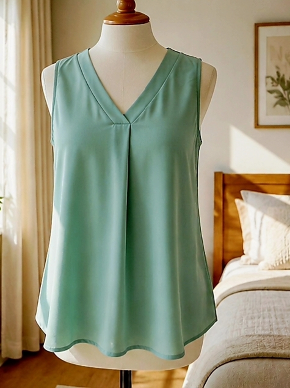 Yincro Teal Mint Chiffon Tunic Top Medium NWT V-Neck Flowy Blouse